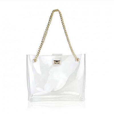 fashion pvc women transparent beach bag with convertible chain strap