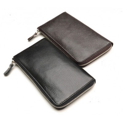 Men Premium Genuine Leather Zipper Long Money Wallet with Cards Holders for Phone Car Home Keys