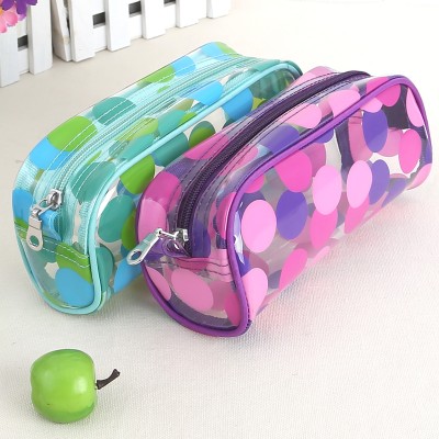 Girls School Polka Dot PVC Ruler Pencil Pouch Zipper Eraser Pen Bag for Stationery Cosmetics