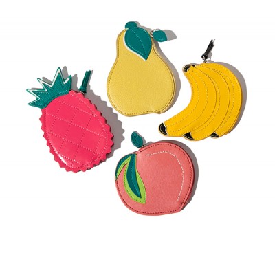 Hot Sale Girls Fancy Small Coin Purse Leather Wallet with Zippers Fruits Shape Pineapple Peach Pear Banana