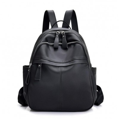 New type double zipper shoulder backpack leather school bag