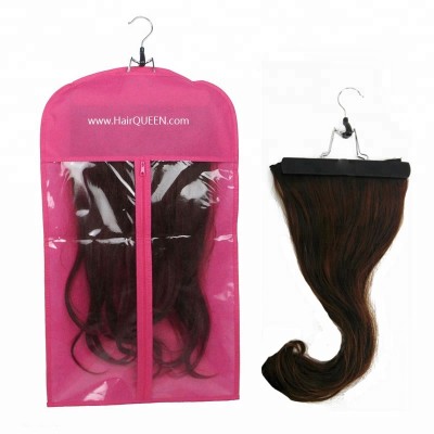 Custom printed pvc hair extension packaging silk wig bag and wooden hanger