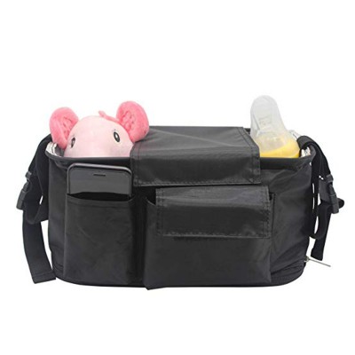 Custom Large Space Waterproof Travel Hanging Baby Stroller Organizer Bag with Insulated Cup Holder