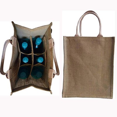 Factory Custom Promotional Eco-friendly 6 Bottle Jute Wine Tote Bag  Recycle Portable Wine Bag