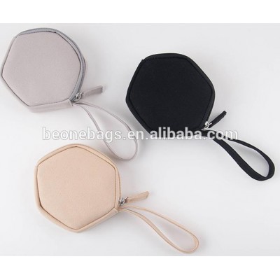 New design personalized hexagon mini canvas coin purse