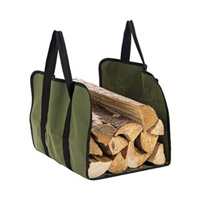 Heavy Duty Waxed Canvas Firewood Bag Large Capacity Log Carrier Bag With Hook And Loop