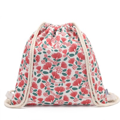 Custom Full Printing Cotton Drawstring Travel Backpack with Cotton Rope