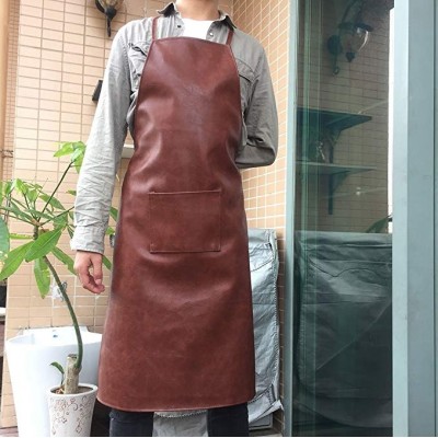 Super Waterproof Oil and Stain Proof Soft PU Leather Apron Brown Color