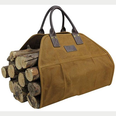 Heavy Duty Large Capacity Waxed Canvas Log Carrier Bag Waterproof Firewood Tote Bag