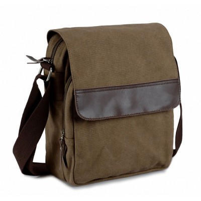 Men Vintage Canvas Khaki Messenger Bag Shoulder Bag for Latop Computer Ipad Business Outdoor