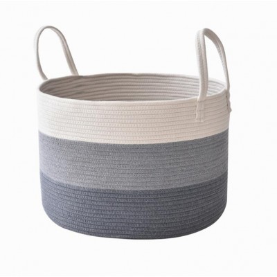 Cotton Rope Woven Blanket Basket , Laundry Basket with Handles