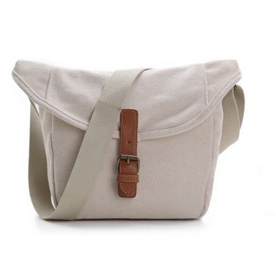 Durable Vintage Canvas Cotton White Messenger Shoulder School Bag for Latop Computer Ipad Outdoor