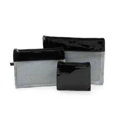 Durable Set of 3 Pu Mesh Zipper Cosmetic Bag Toiletry Pouch for Travel Storage Outdoor Wash Make Up