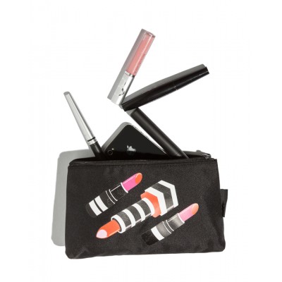 Stylish Lipstick Canvas Makeup Hand Bag Cosmetic Pouch with Zipper for Women