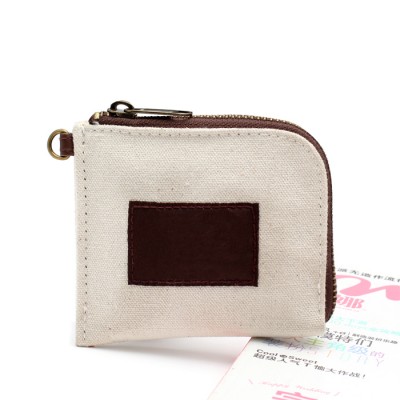 Custom Logo Small Durable Canvas Zipper Wallet Card Holder with Compartment Pocket